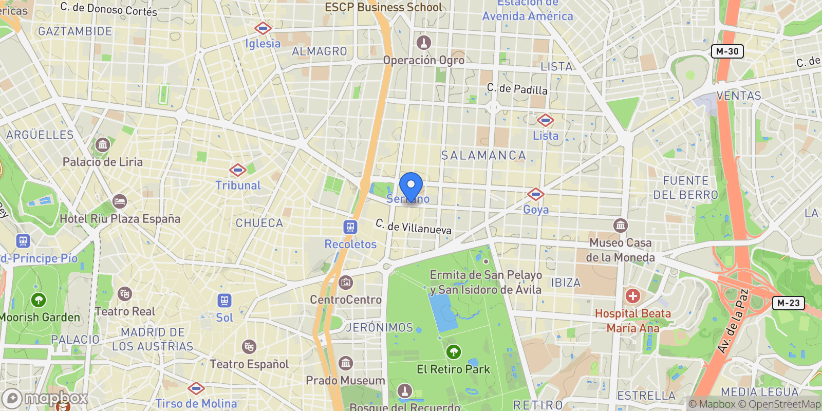 Map showing Recoletos, Madrid, Madrid provincia, Madrid, Barrio Salamanca, Madrid, Spain.