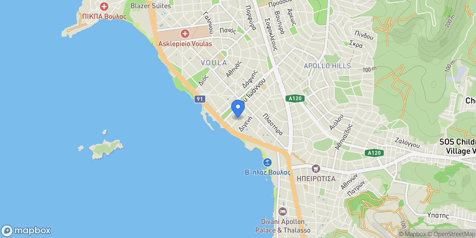 Map showing Voula, Attica, Greece.