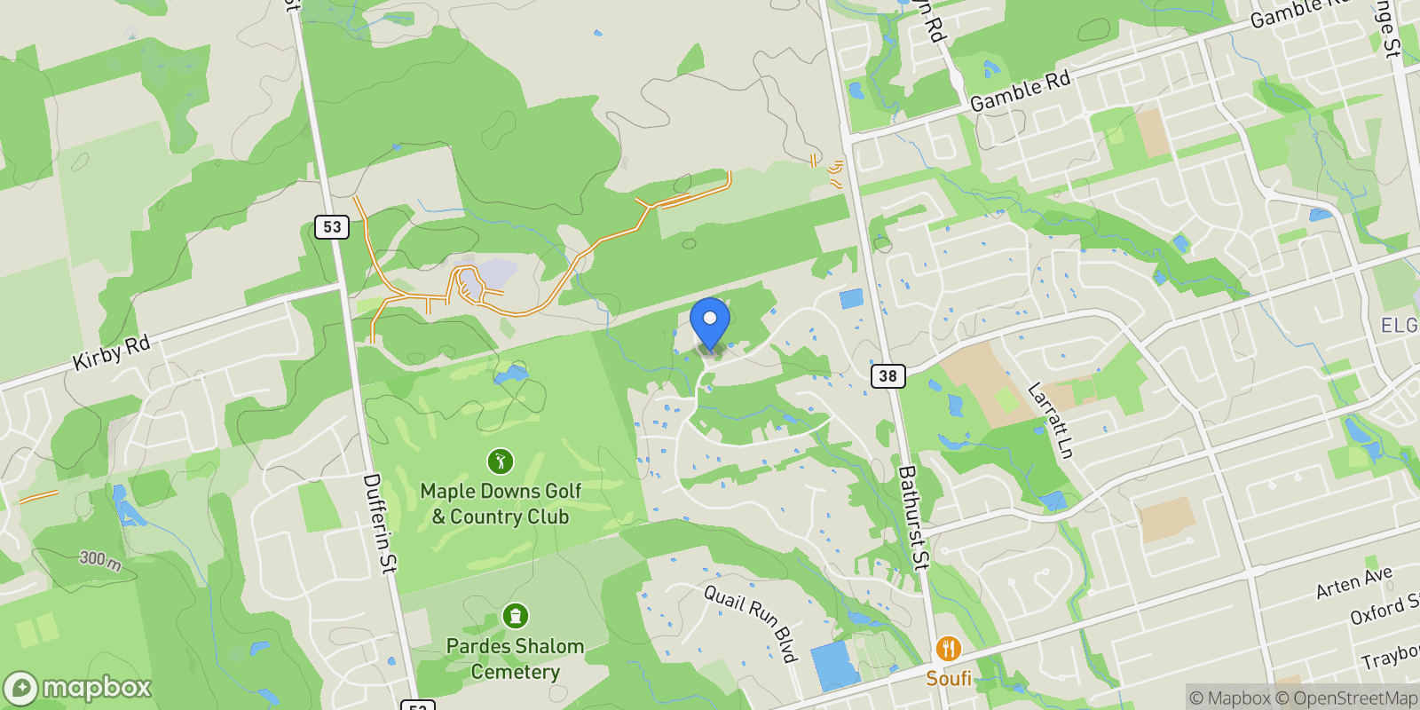 Map showing 544 Woodland Acres Crescent, Vaughan, ON L6A 1G2, Vaughan, Ontario, Canada.