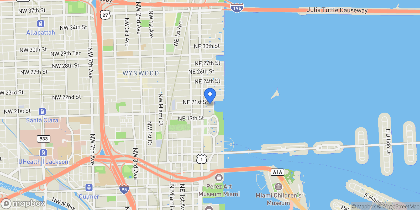 Map showing 2020 N Bayshore Dr 3408, Miami, Florida, United States.