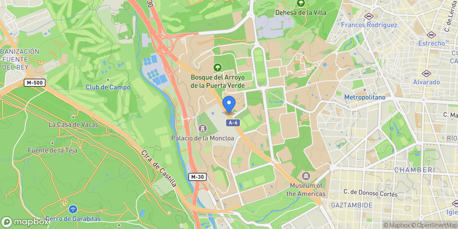 Map showing Ciudad Universitaria, Moncloa - Aravaca, Madrid, Spain, Moncloa-Aravaca, Madrid, Spain.