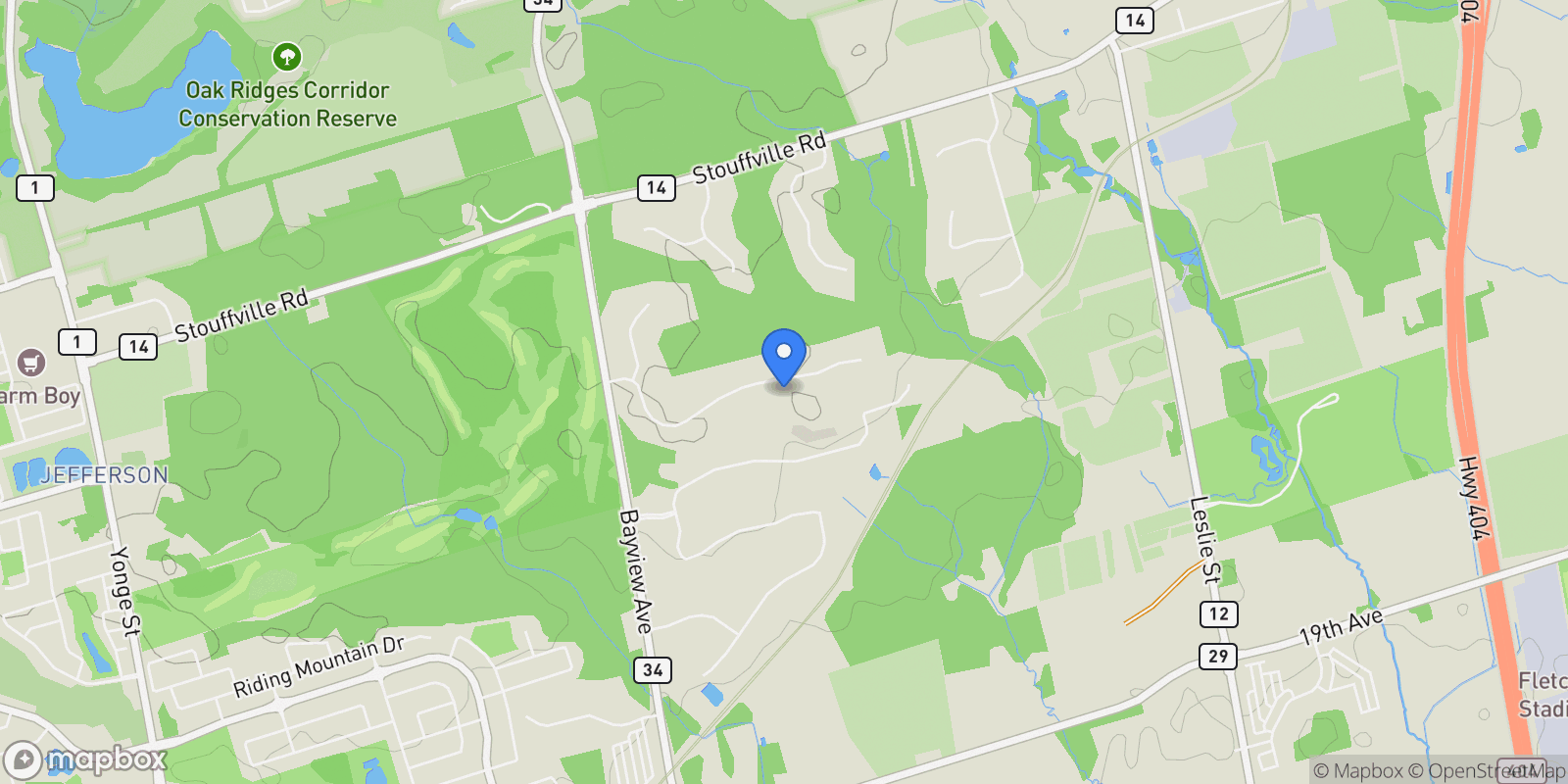 Map showing 204 Forest Ridge Road, Richmond Hill, ON L4E 3L8, Gormley, Ontario, Canada.