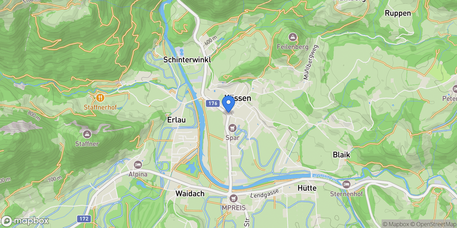 Map showing 6345 Kössen, Austria, Kössen, Tyrol, Austria.