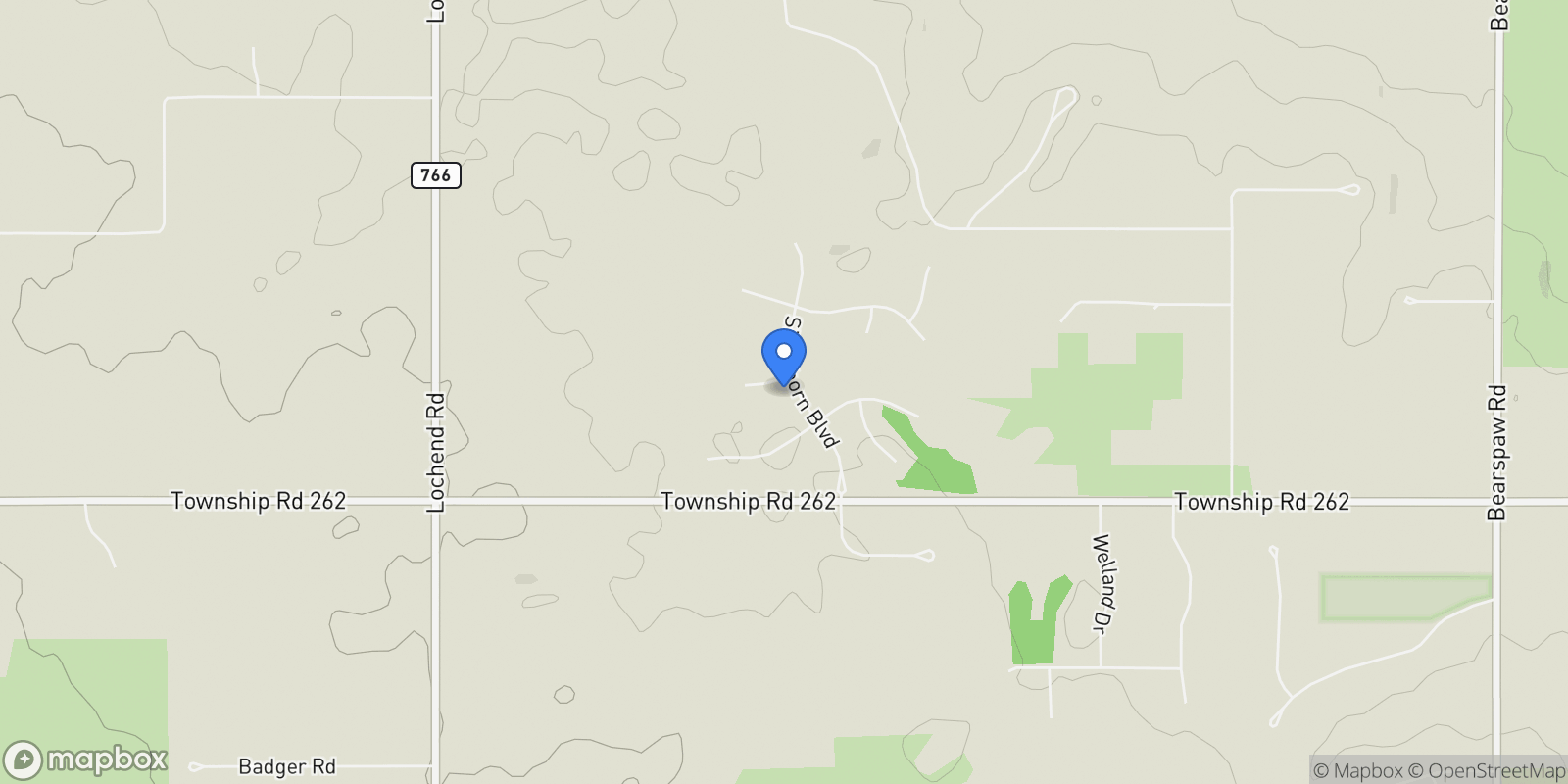 Map showing 61 Silverhorn Boulevard, Rocky View County, Alberta, Canada.