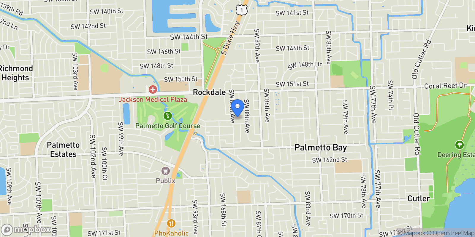Map showing 8860 SW 155th Ter, Cutler Bay, Florida, United States.