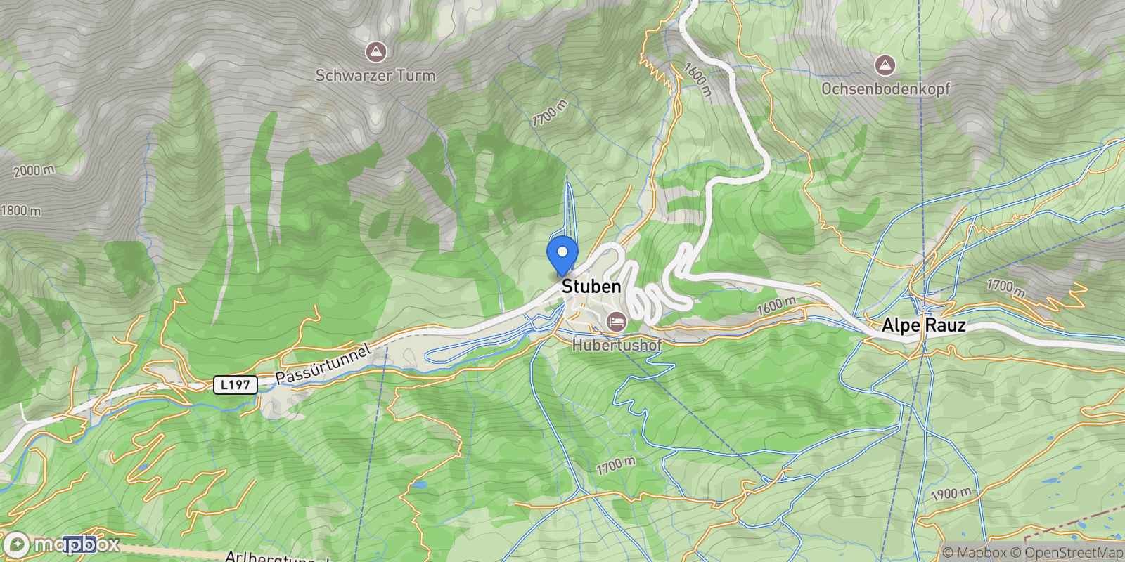Map showing 6762 Stuben, Austria, Stuben, Vorarlberg, Austria.