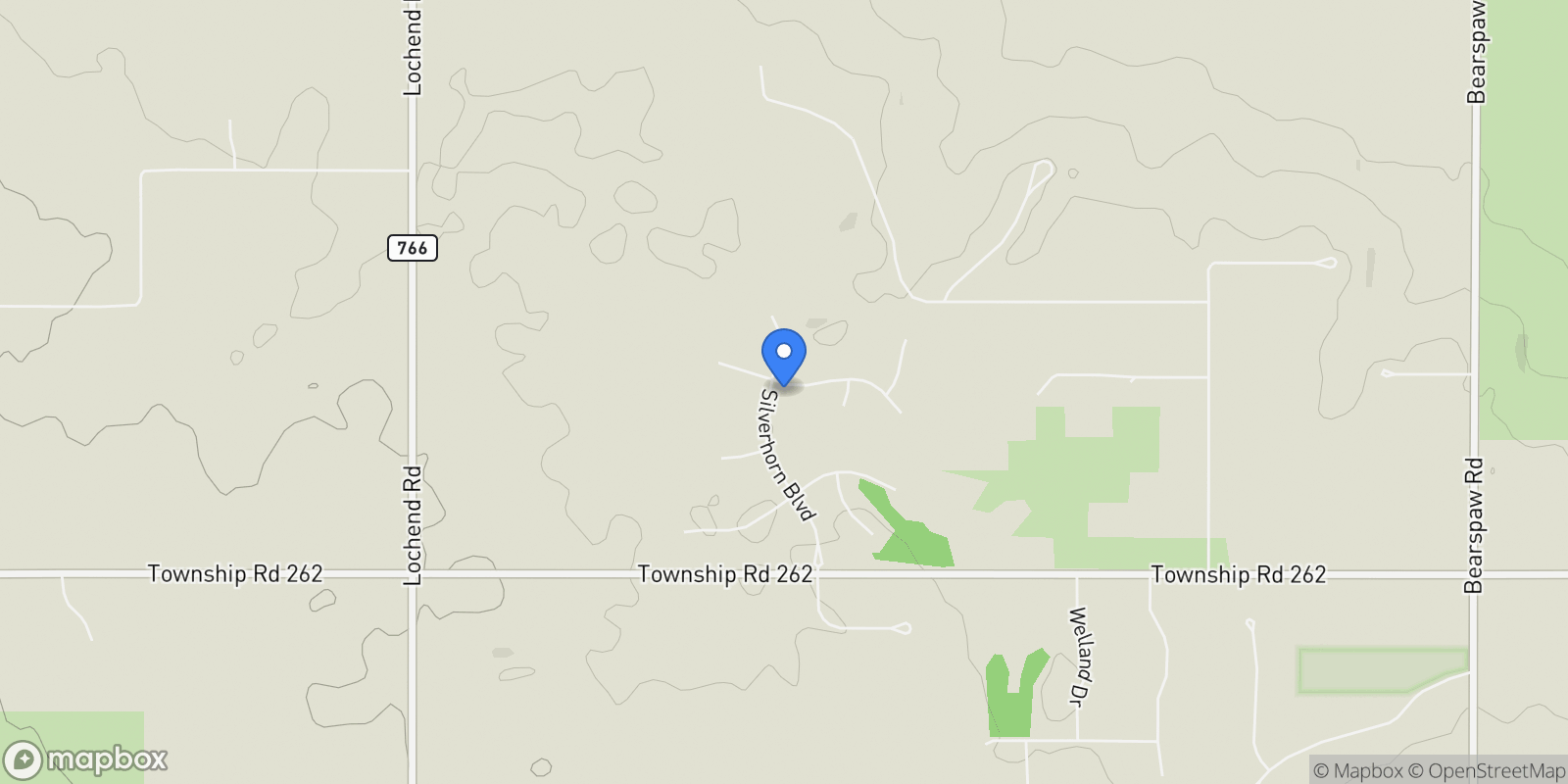 Map showing 7 Silverhorn Terrace, Rocky View County, Alberta, Canada.