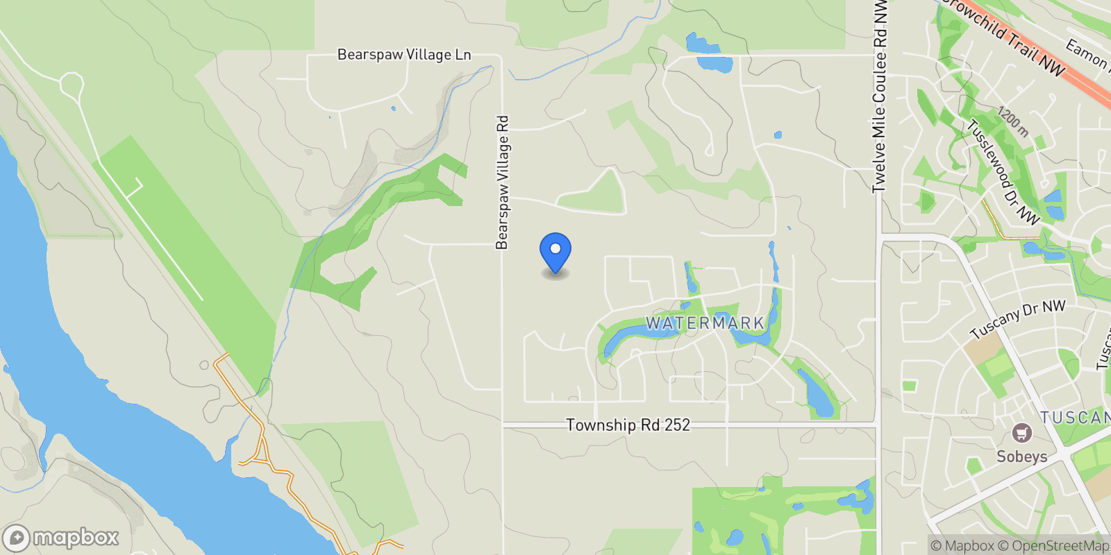 Map showing 200 Pondside Place, Rocky View County, Alberta, Canada.