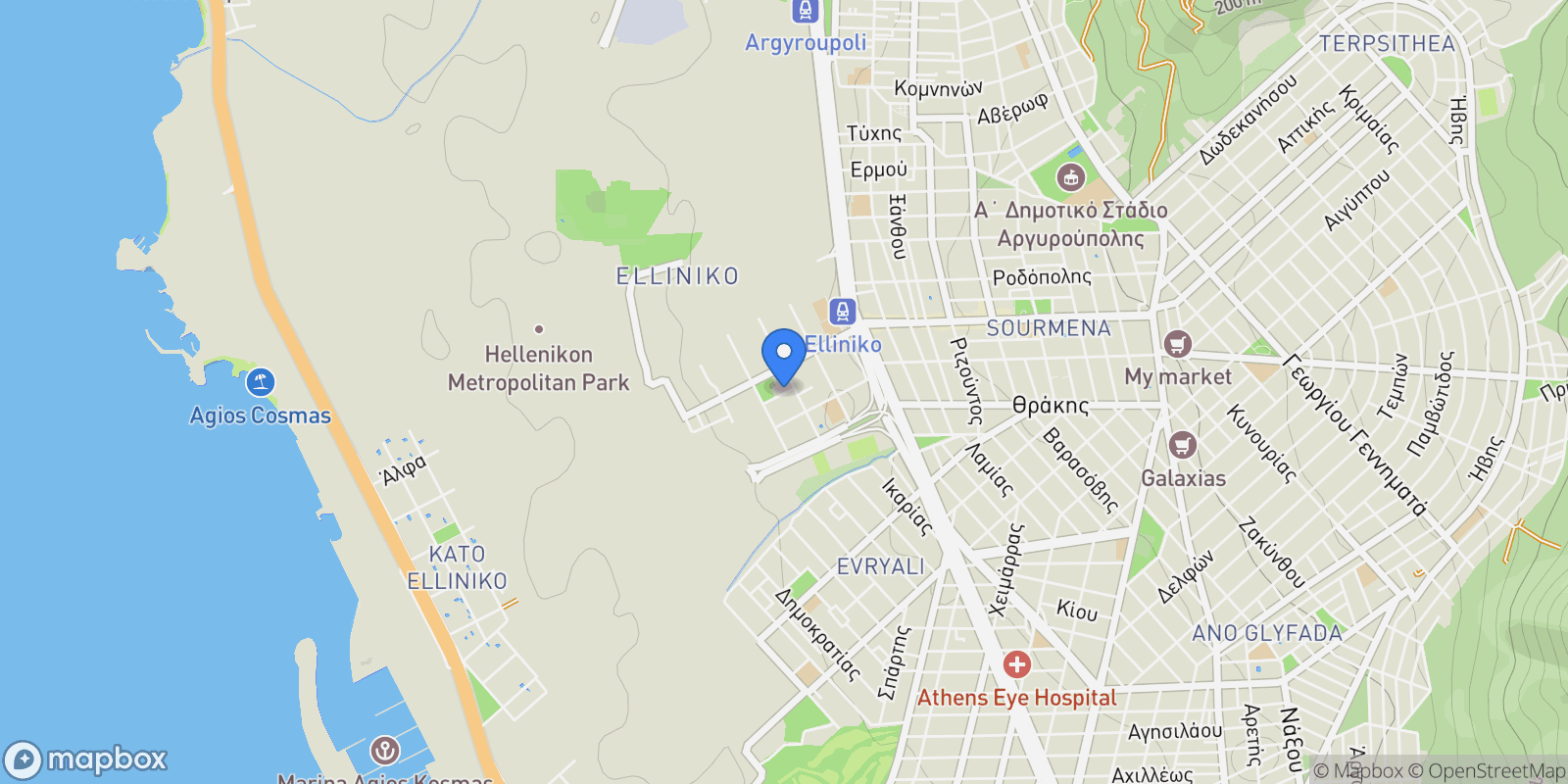 Map showing Elliniko, Attica, Greece.