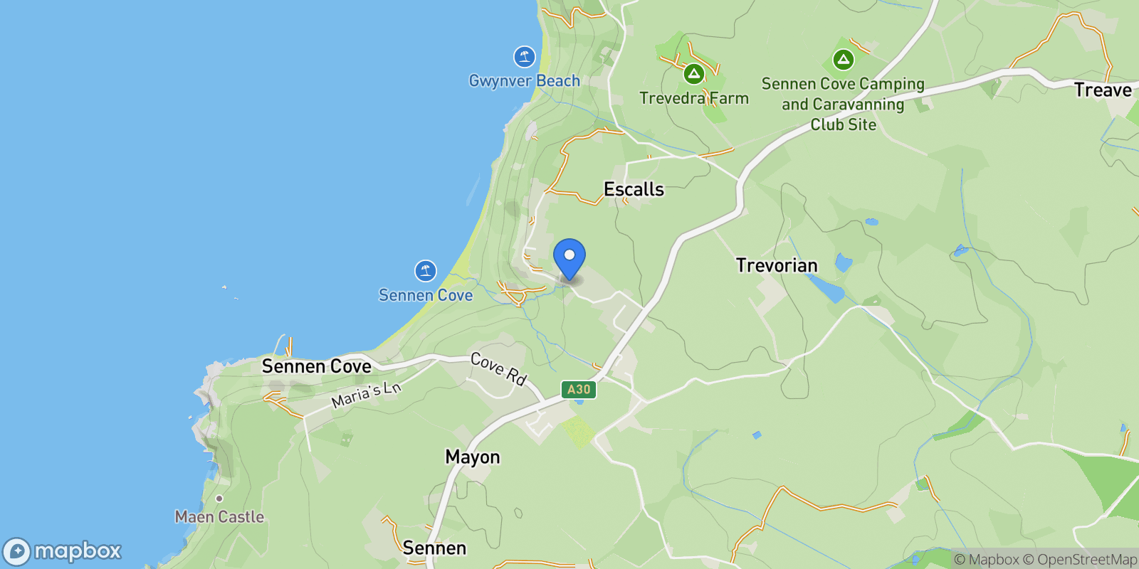 Map showing Sunny Corner Ln, Penzance TR19, UK, Penzance, England, United Kingdom.