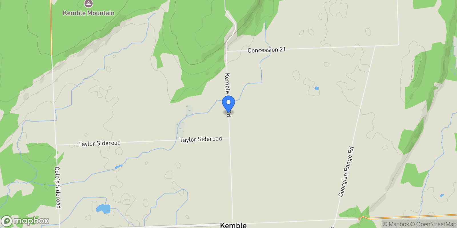 Map showing 319916-319926 Kemble Rock Road, Wiarton, Ontario, Canada.