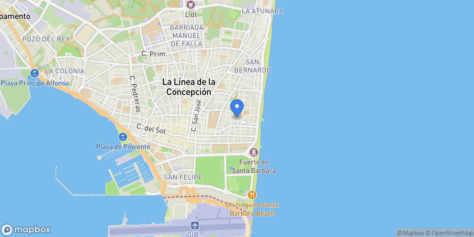Map showing Santa Margarita, Cádiz, La Linea de la Concepcion, Andalusia, Spain.