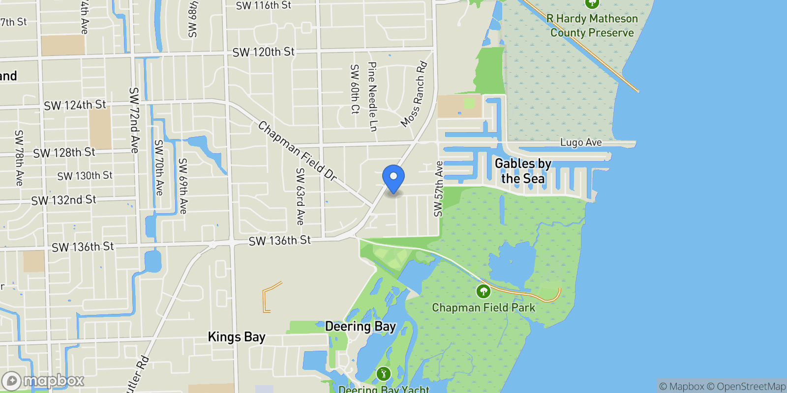 Map showing 13200 SW 59th Ave, Coral Gables, Florida, United States.
