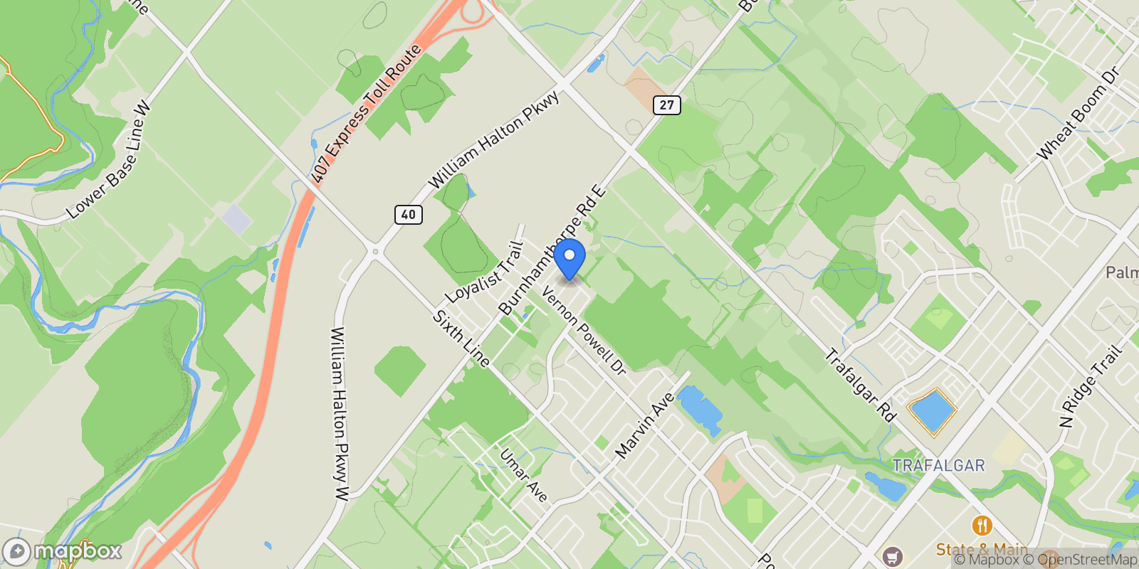 Map showing 142 TOUCAN TRAIL, Oakville, Ontario, Canada.