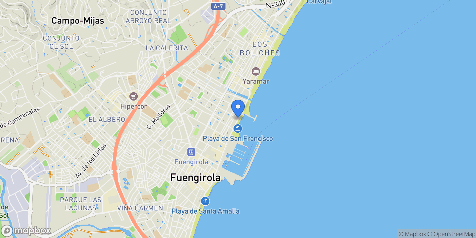 Map showing Paseo Maritimo - Fuengirola, Málaga, Fuengirola, Andalusia, Spain.