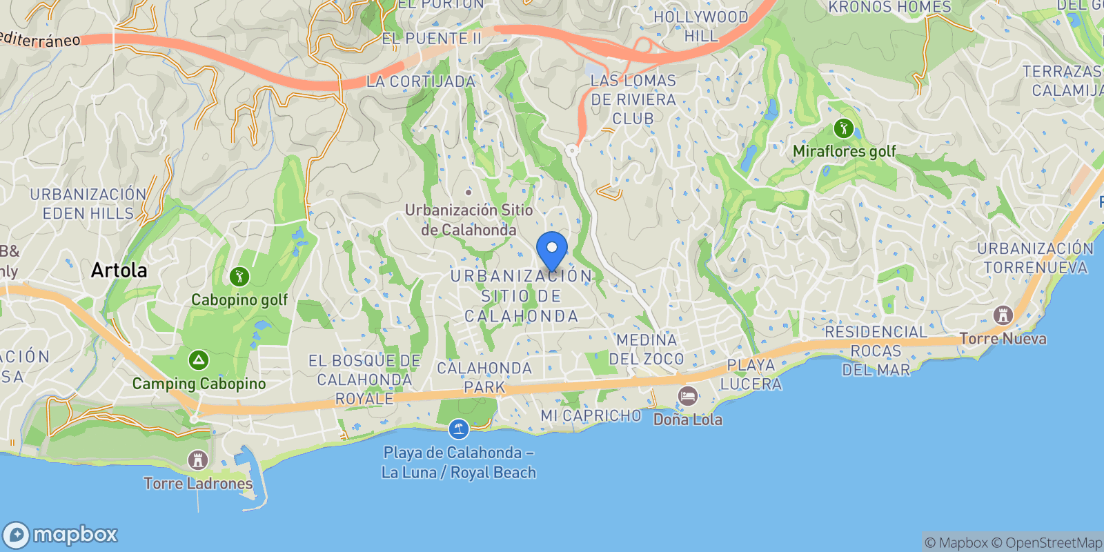 Map showing Calahonda, Málaga, Sitio de Calahonda, Mijas, Spain.