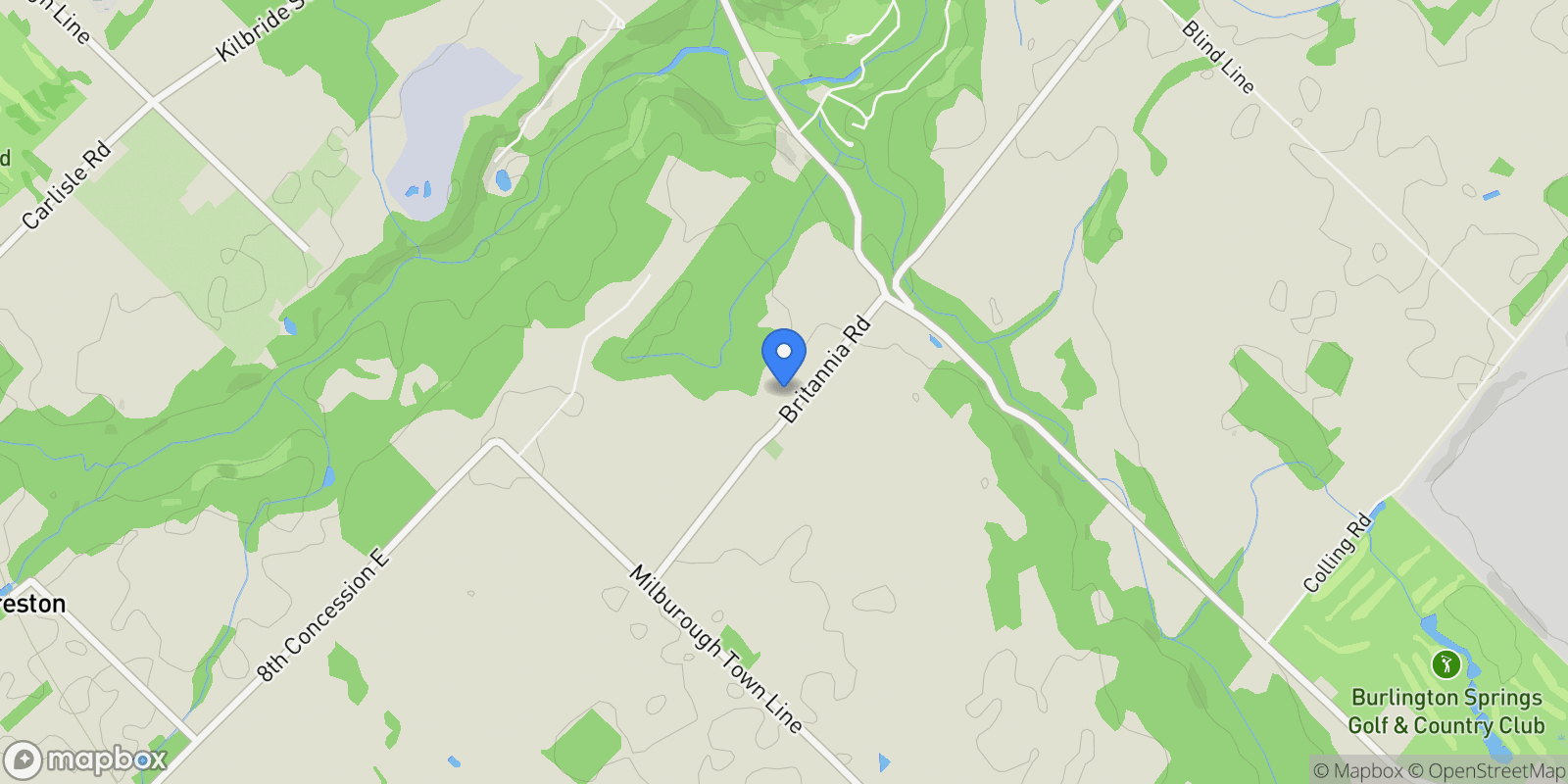 Map showing 1215 Britannia Road, Burlington, Ontario, Canada.