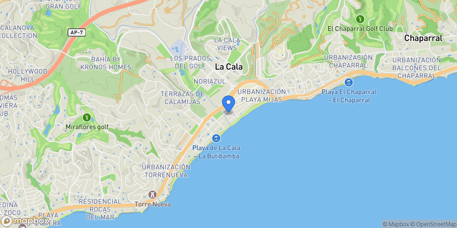 Map showing La Cala, Málaga, La Cala de Mijas, Mijas, Spain.