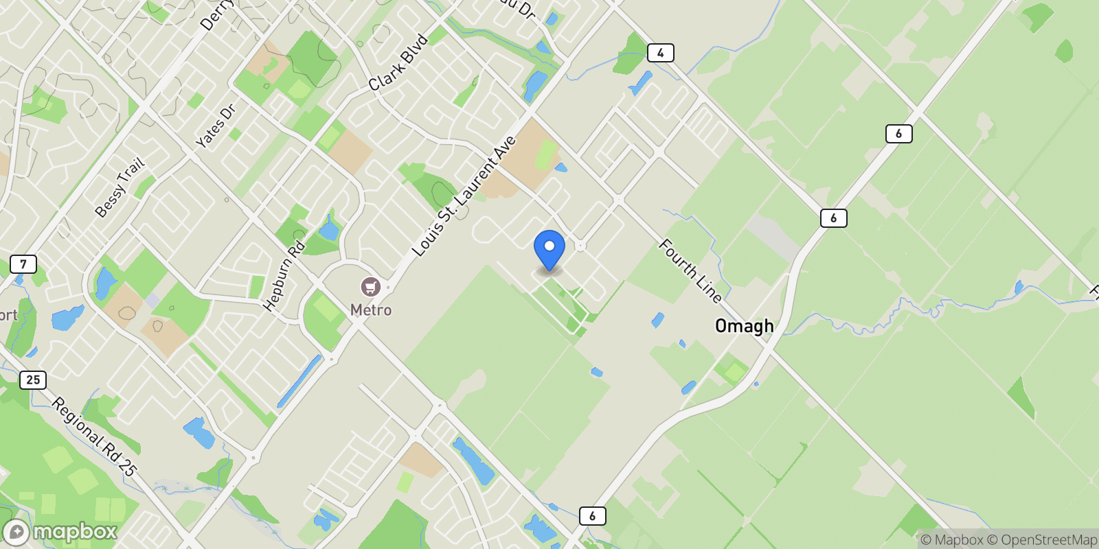 Map showing 1313 Whitlock Avenue, Milton, Ontario, Canada.