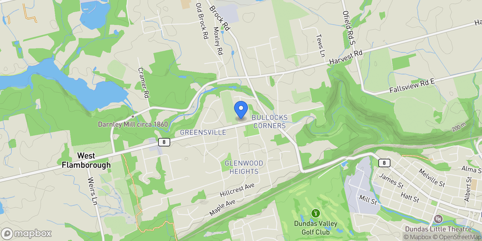 Map showing 94 Highway 8, Hamilton, Ontario, Canada.