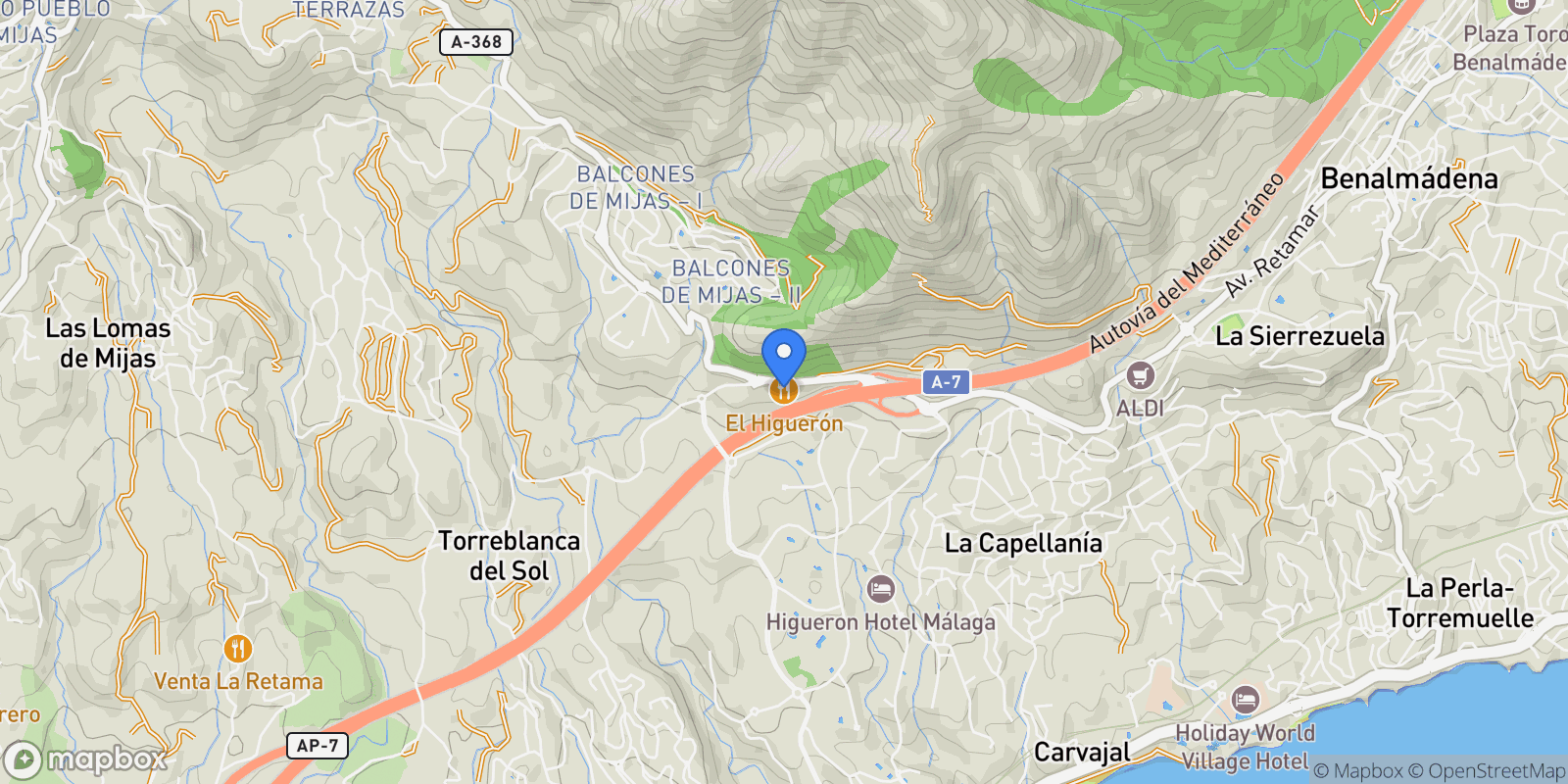 Map showing El Higuerón, Málaga, Fuengirola, Andalusia, Spain.