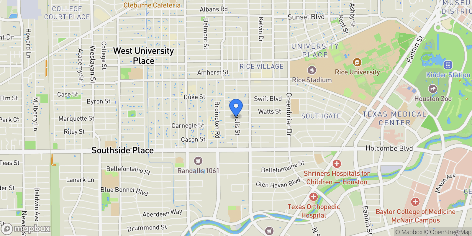 Map showing 2701 Centenary, Houston, TX 77005, Houston, Texas, United States.