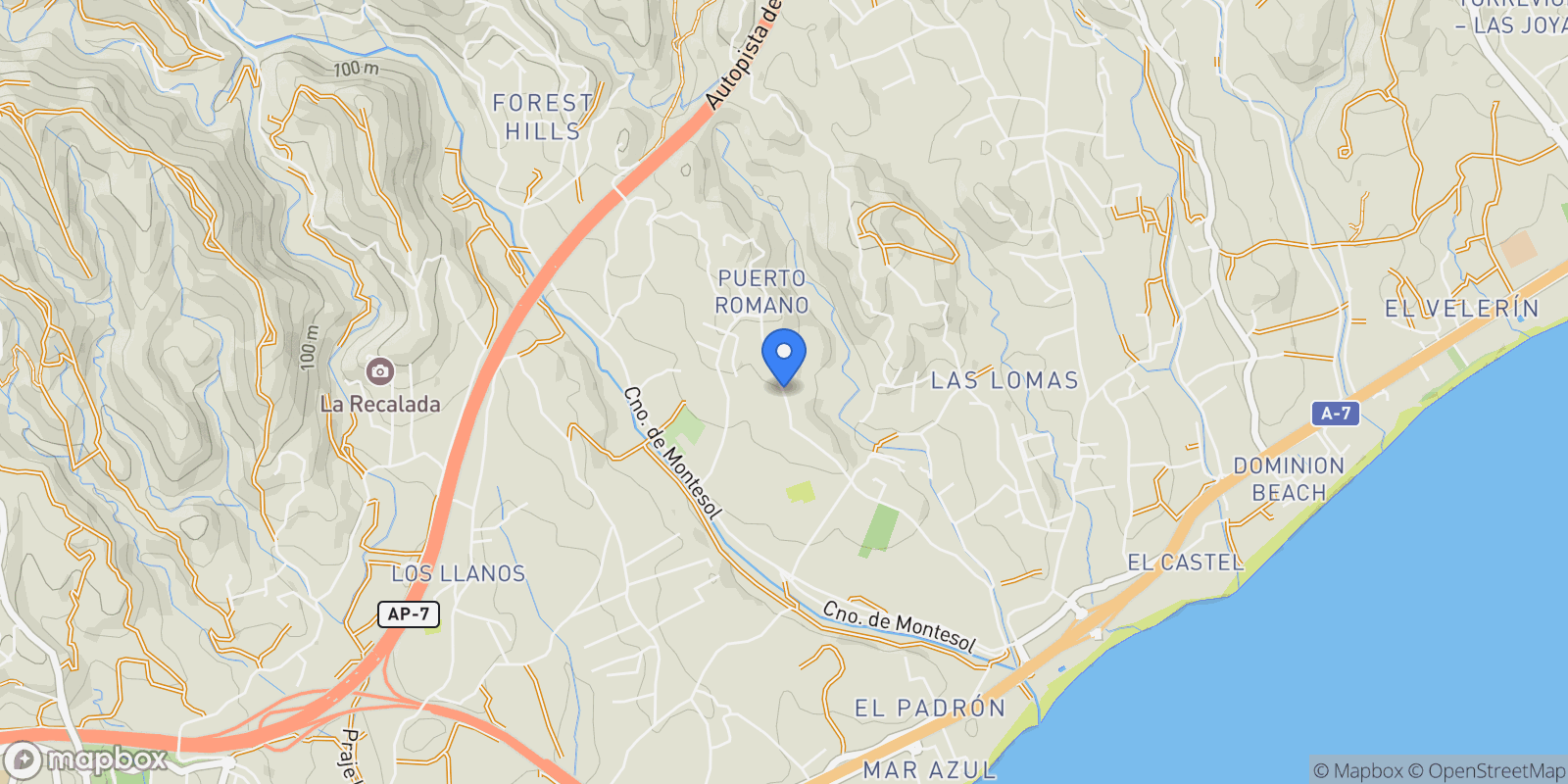 Map showing Avenida de las Adelfas,  Estepona,  El Padrón, Estepona, Andalusia, Spain.