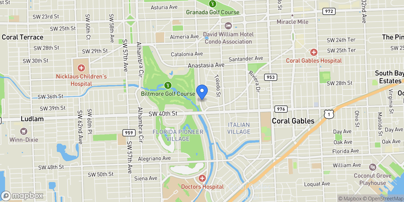 Map showing 3903 Granada Blvd, Coral Gables, Florida, United States.