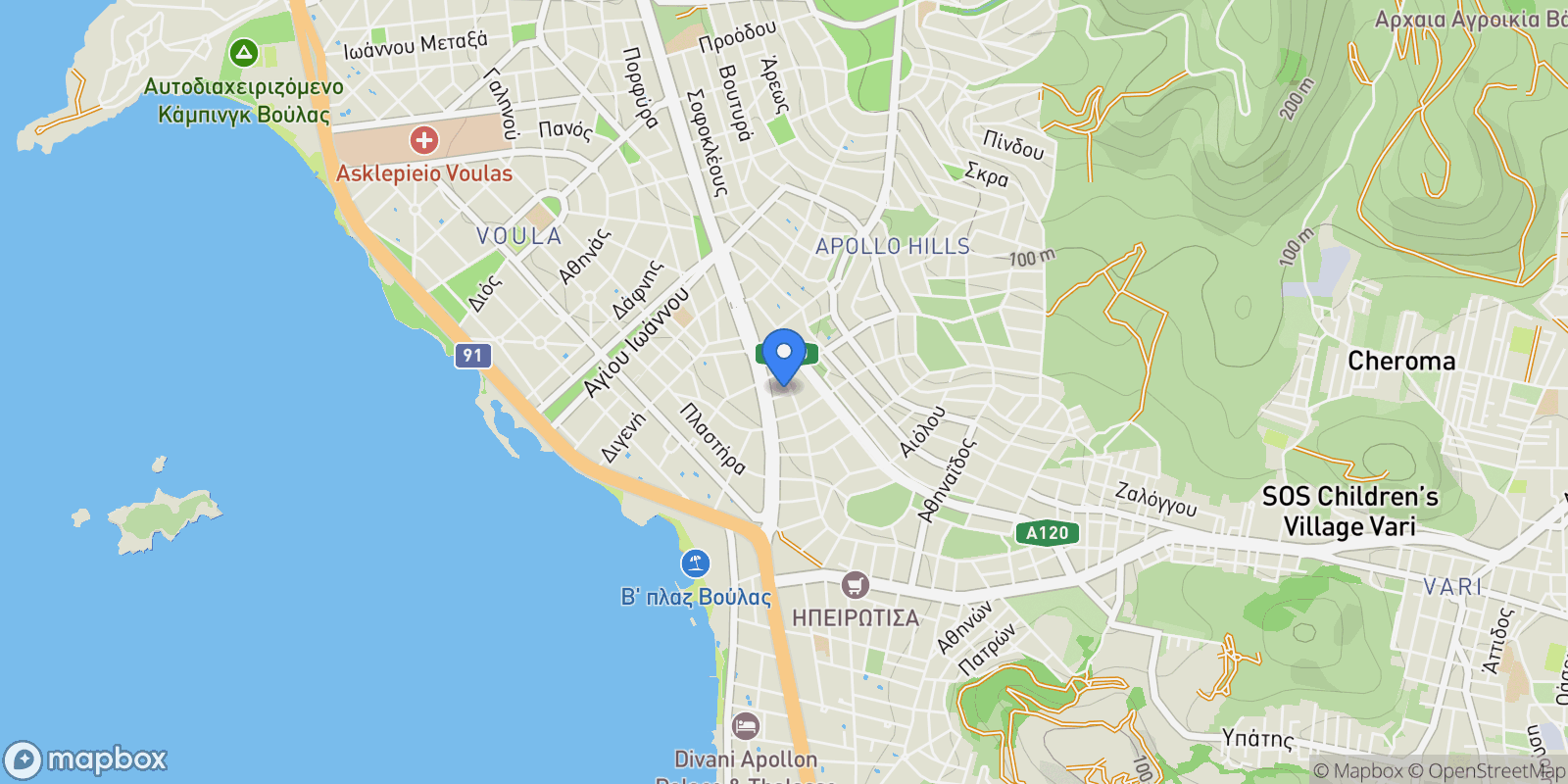 Map showing Voula, Attica, Greece.