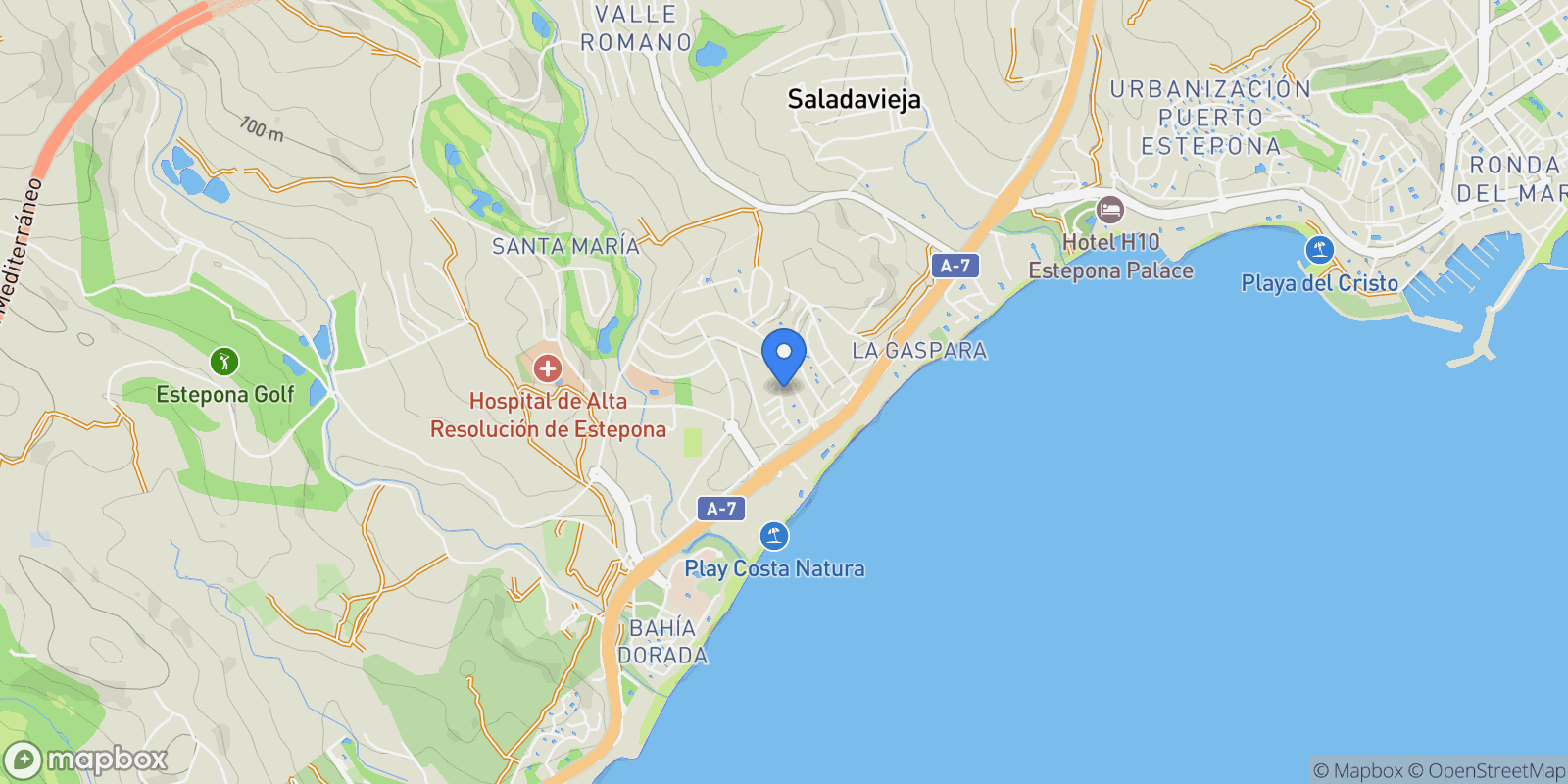Map showing Urbanización don pedro,  Estepona,  Don Pedro - La Gaspara, Estepona, Andalusia, Spain.