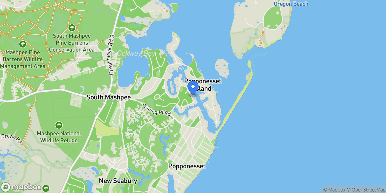 Map showing 160 Waterway, New Seabury, MA 02649, Mashpee, Massachusetts, United States.