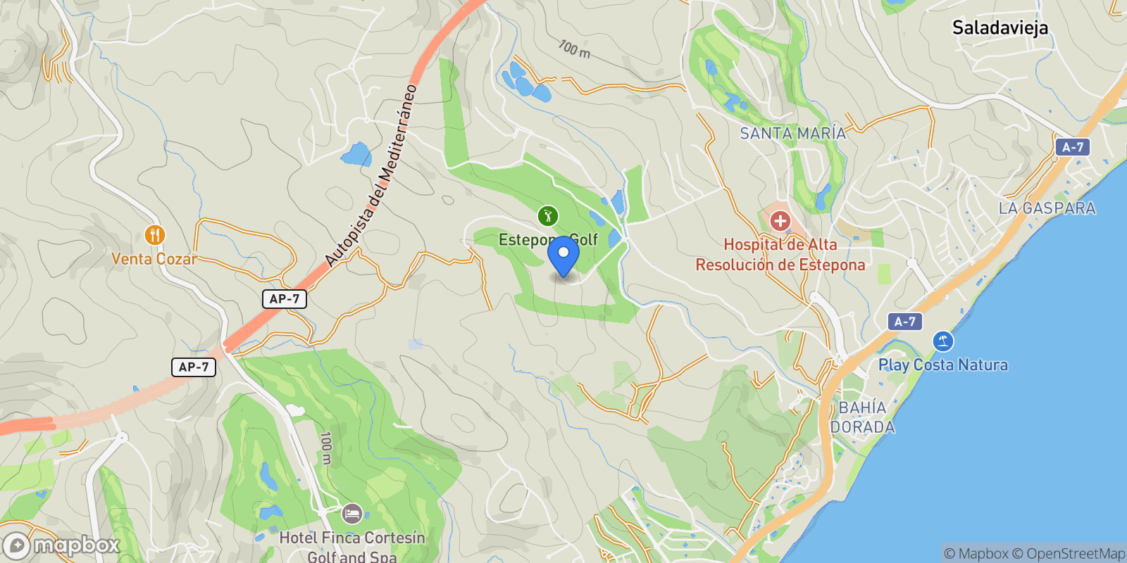 Map showing Avenida del Arte, 35,  Estepona,  Estepona Golf,  Bajo, Estepona, Andalusia, Spain.