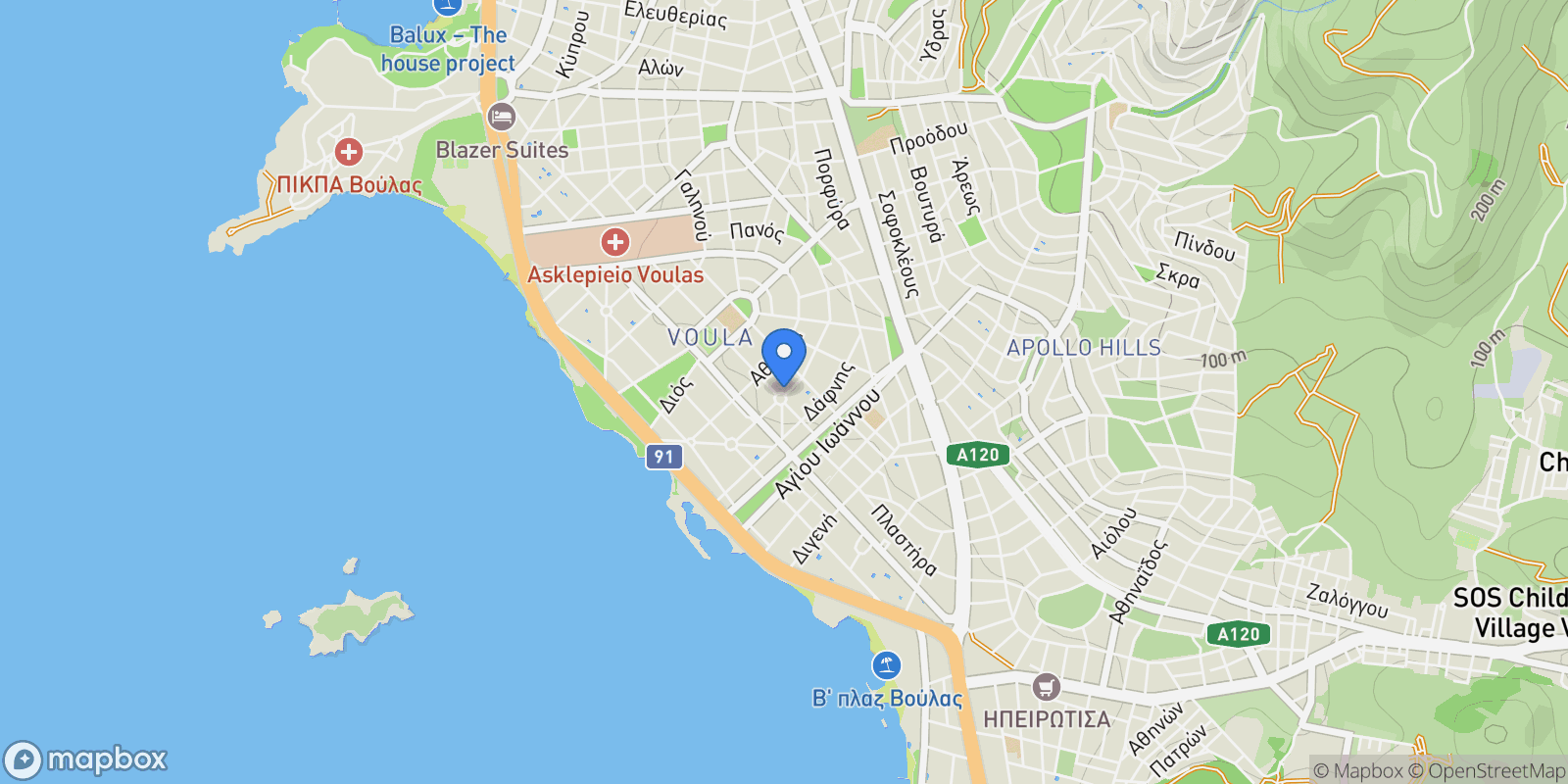 Map showing Voula, Attica, Greece.