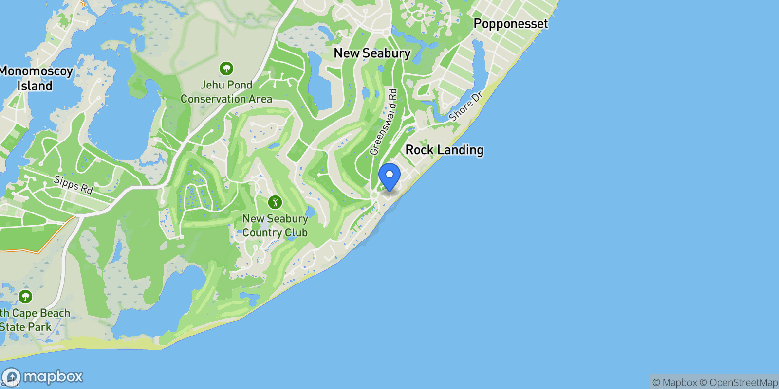Map showing 25 Milestone Way, New Seabury, MA 02649, Mashpee, Massachusetts, United States.