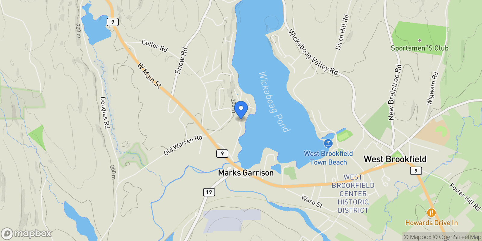 Map showing 91 Lake Shore Drive , West Brookfield, MA 01585, West Brookfield, Massachusetts, United States.