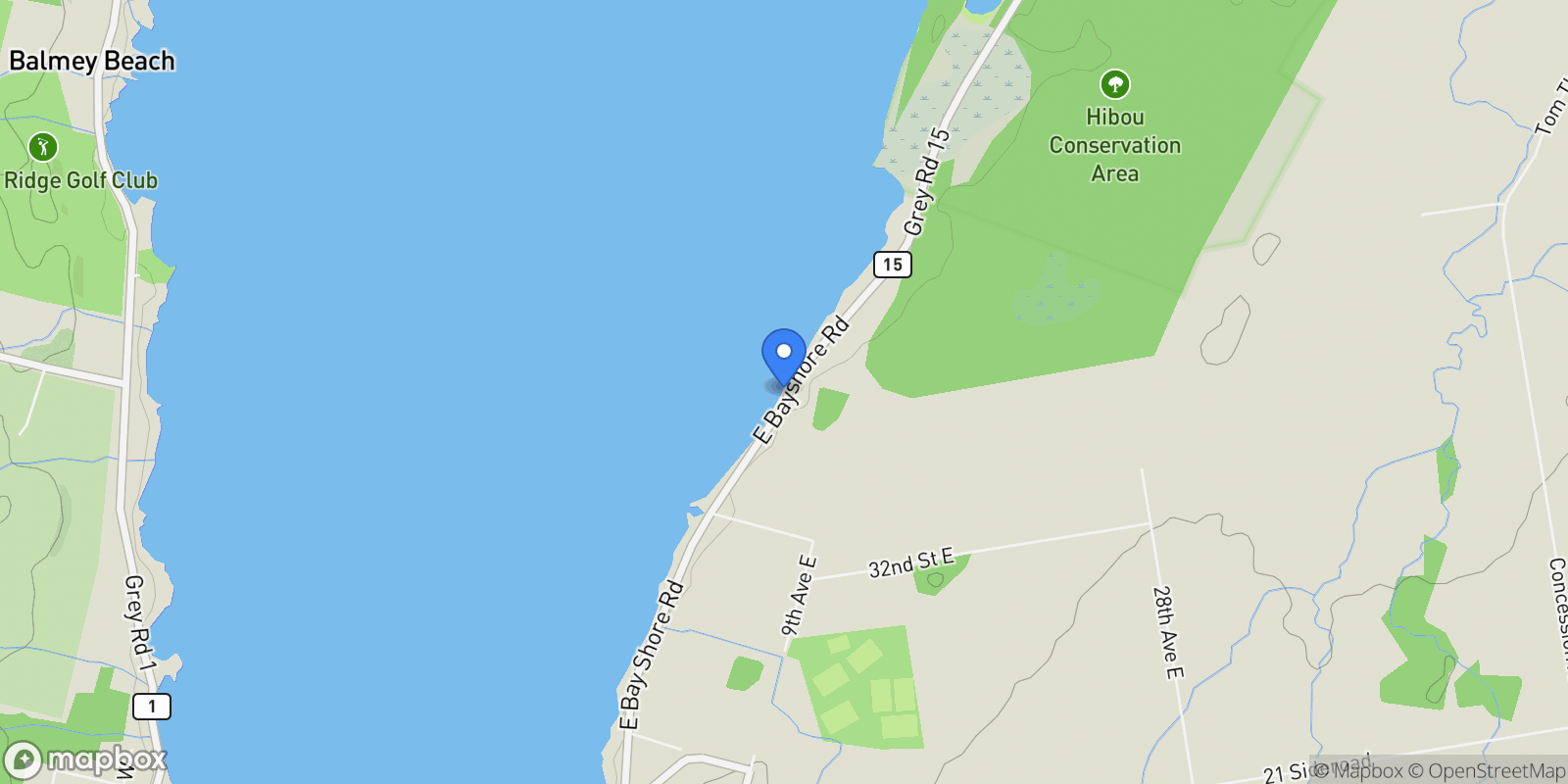 Map showing 3573 East Bayshore Road, Owen Sound, Ontario, Canada.