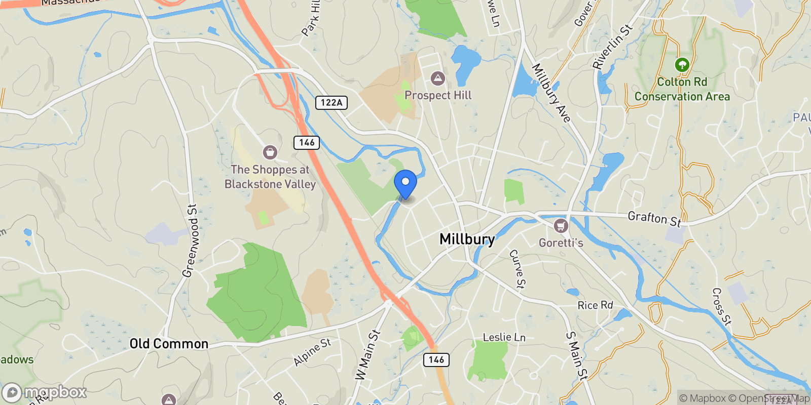 Map showing 38 West Main Street , Millbury, MA 01527, Millbury, Massachusetts, United States.
