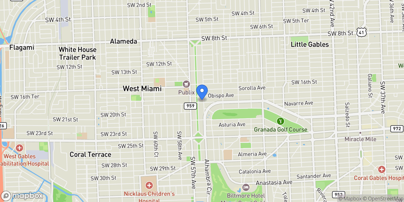 Map showing 1820 Ferdinand St, Coral Gables, Florida, United States.