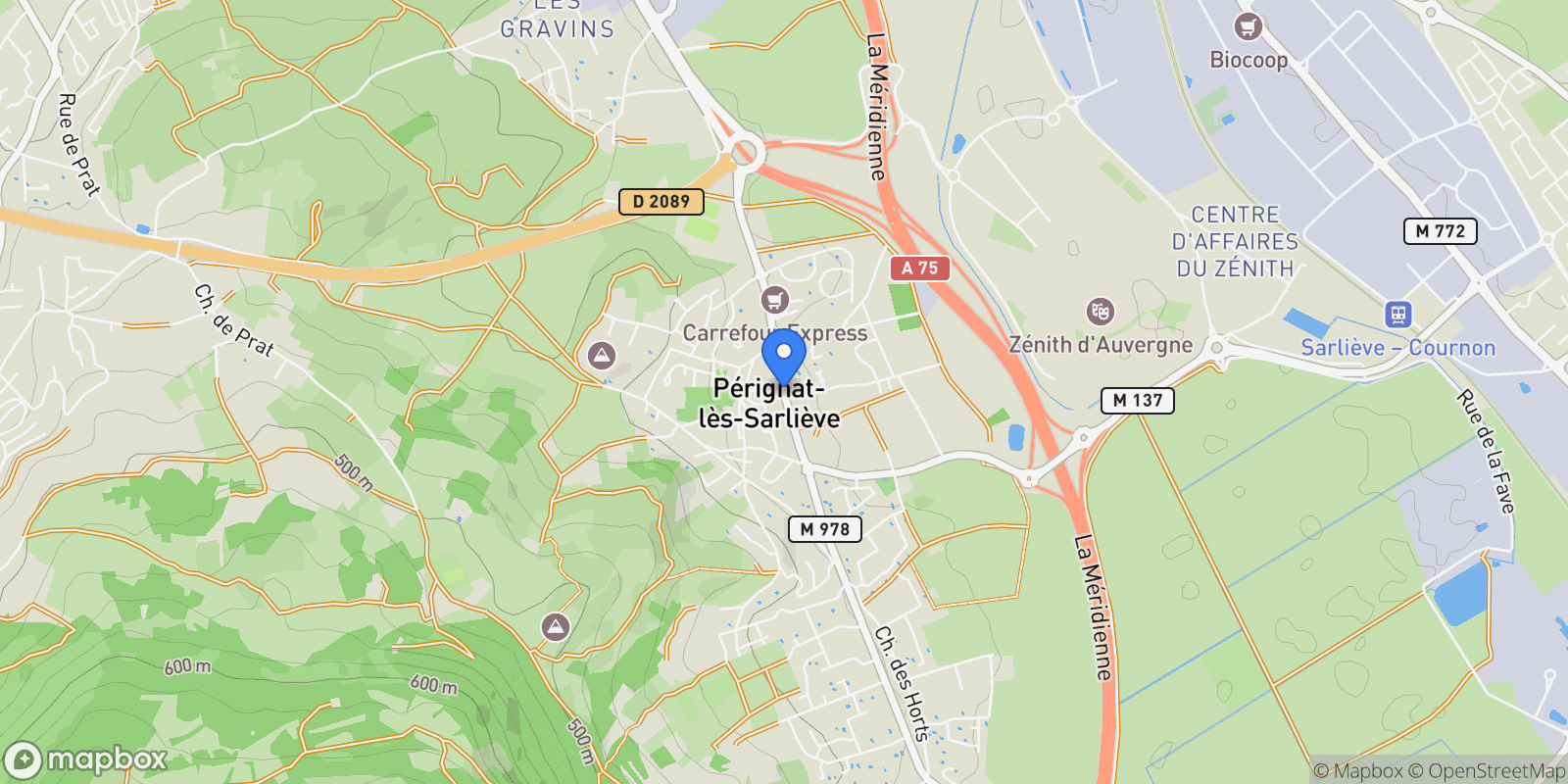Map showing Pérignat-lès-Sarliève, Pérignat-lès-Sarliève, Pérignat-lès-Sarliève, Auvergne-Rhône-Alpes, France.