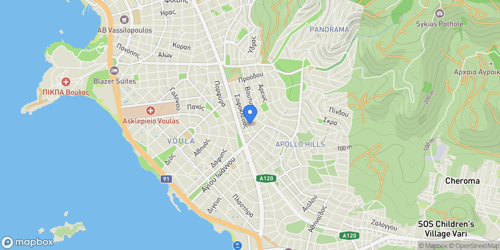 Map showing Voula, Attica, Greece.