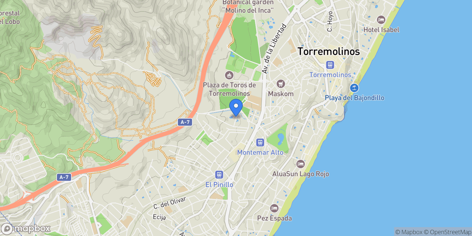 Map showing El Pinillo, Torremolinos, Málaga, Torremolinos, Torremolinos, Andalusia, Spain.
