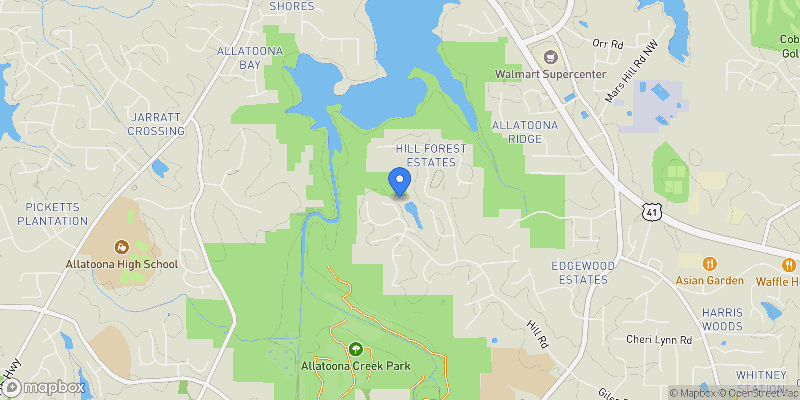 Map showing Acworth, Georgia, United States.