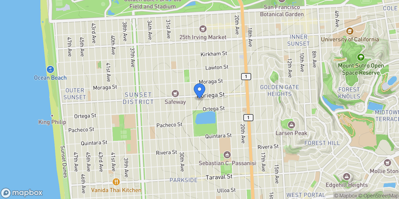 Map showing 1822 27th Avenue, San Francisco, California, United States.