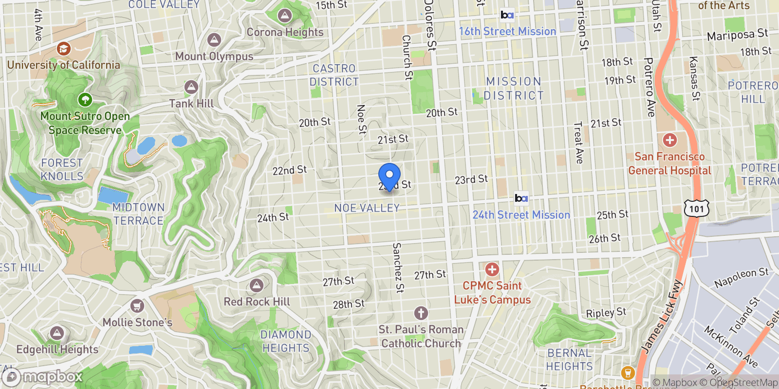 Map showing 1040 Sanchez Street, San Francisco, California, United States.