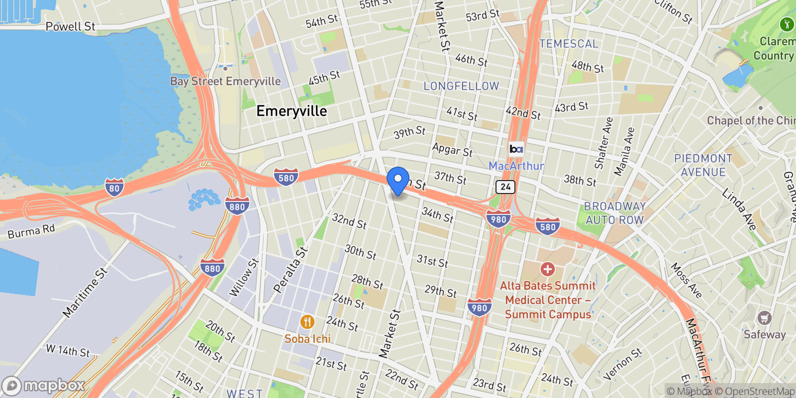 Map showing 990 34th Street, Oakland, California, United States.
