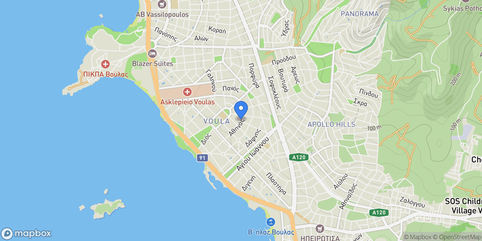Map showing Voula, Attica, Greece.