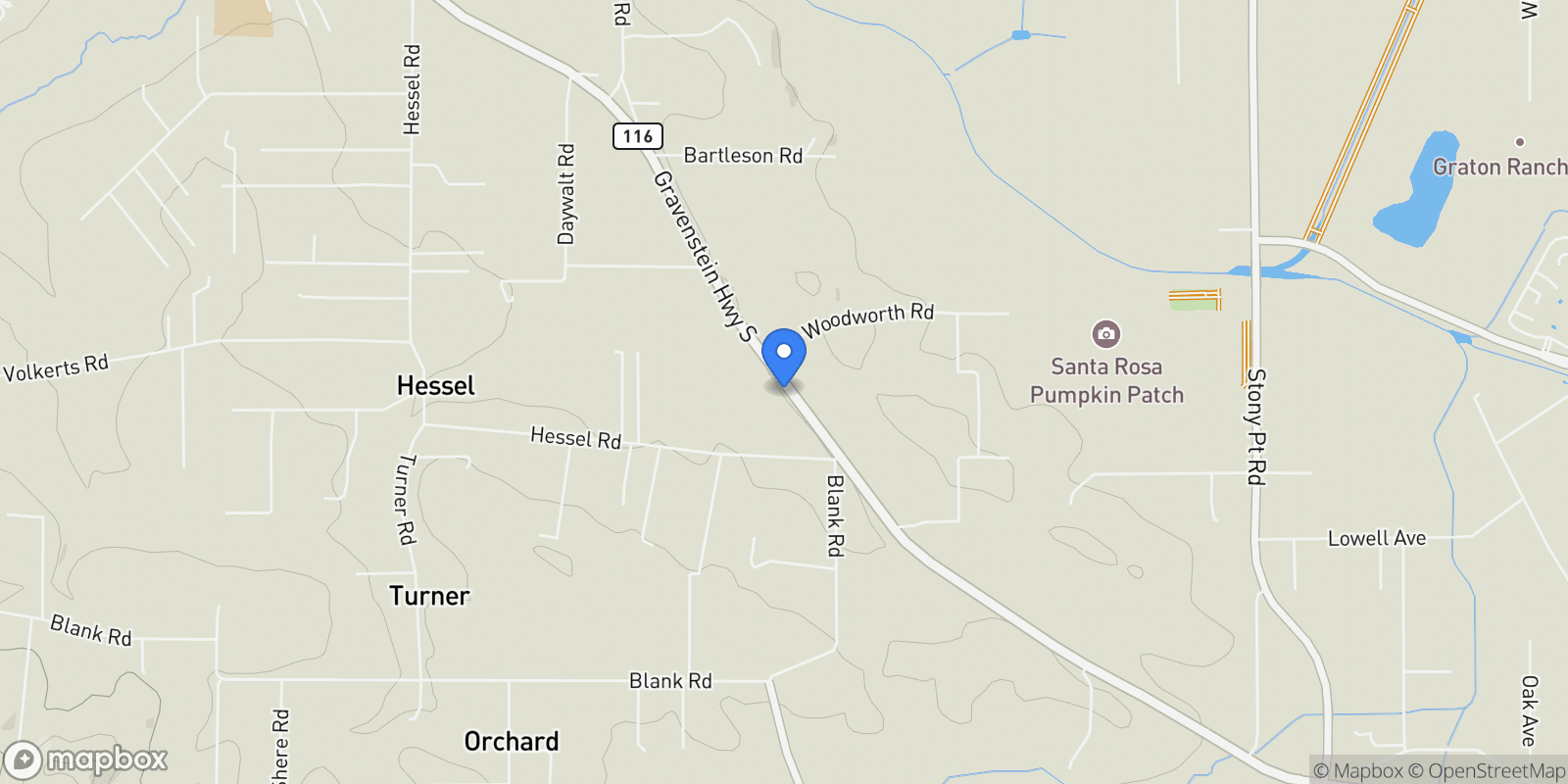 Map showing 5300 Gravenstein Highway S, Sebastopol, California, United States.