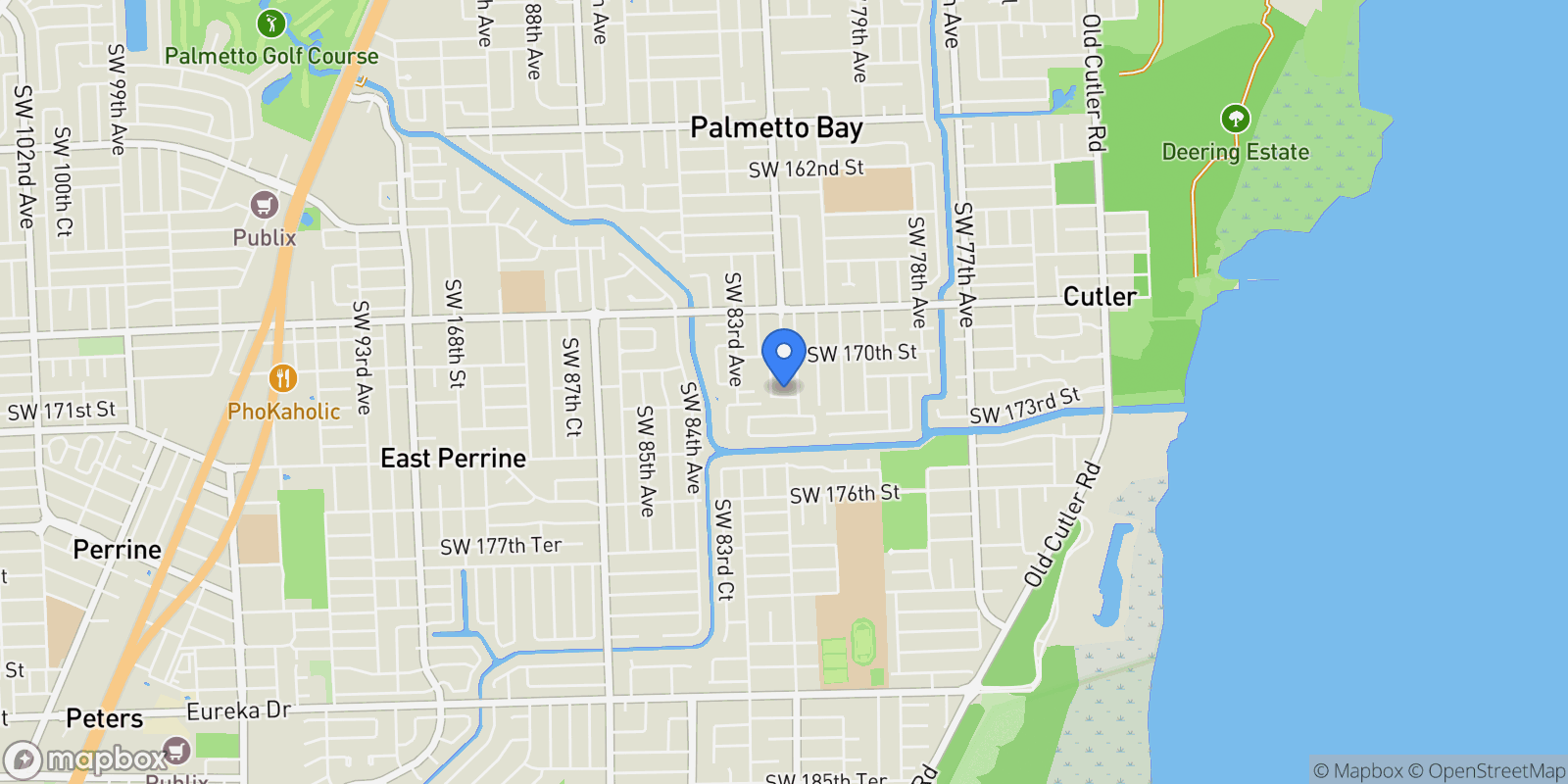 Map showing 8205 SW 171st Ter, Cutler Bay, Florida, United States.