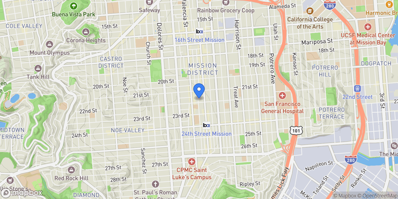 Map showing 45 Bartlett Street 617, San Francisco, California, United States.