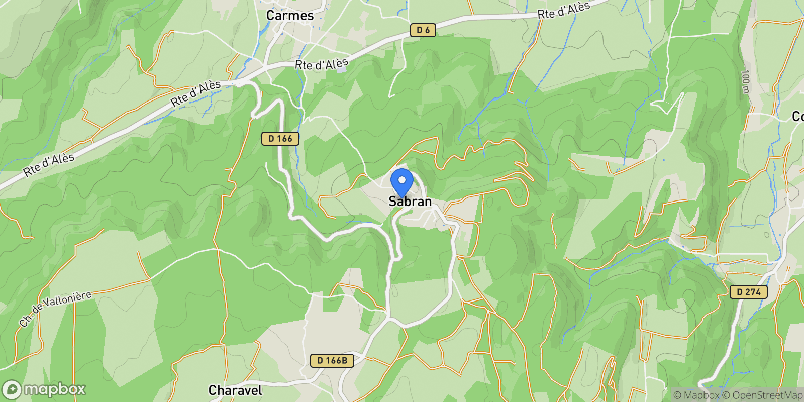 Map showing Sabran, Occitanie, France.